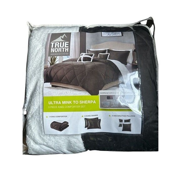 True North Mink to Sherpa Comforter 5 Piece Set Brown, King Size, KL102855 - Picture 3 of 4